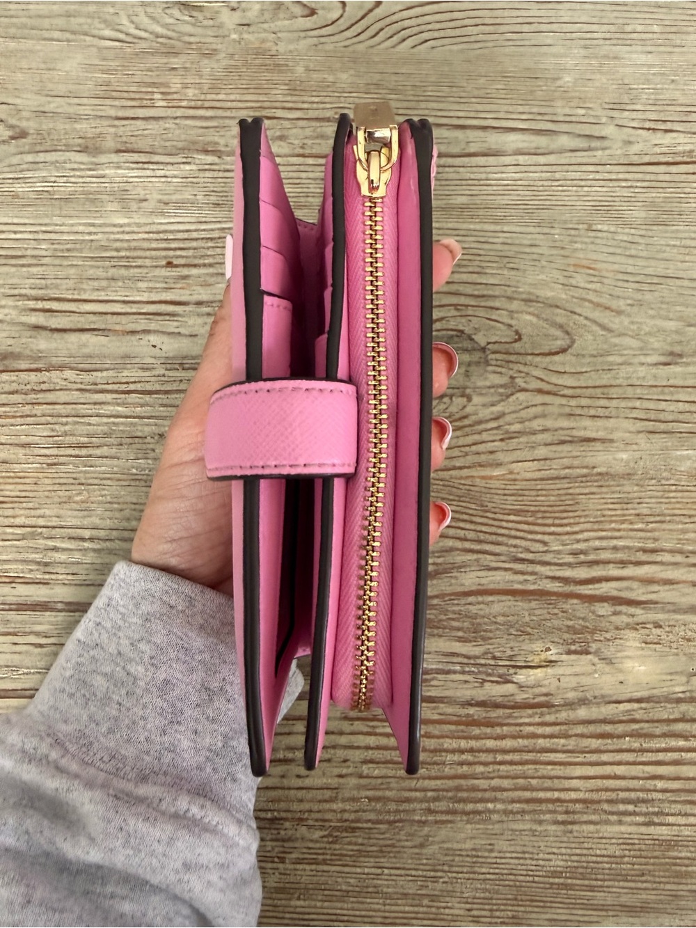 Kate Spade Madison Medium Bi-fold Pink Wallet with Gold Logo - Picture 5 of 6